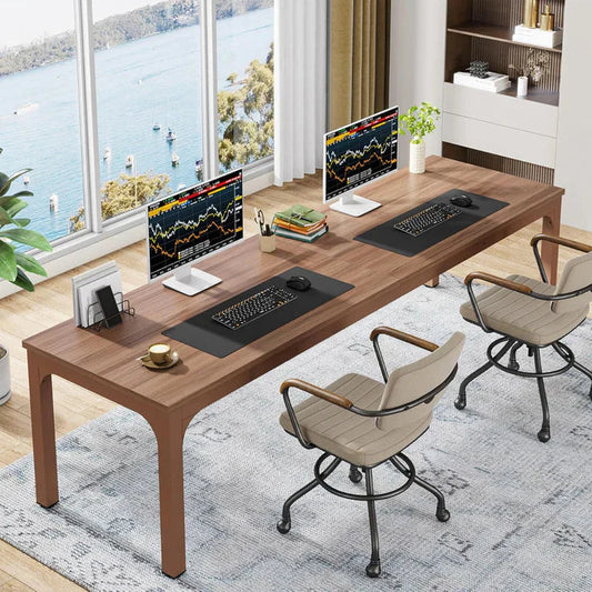 200cm Modern Extra Long Desk - Large Walnut Home Office Workstation