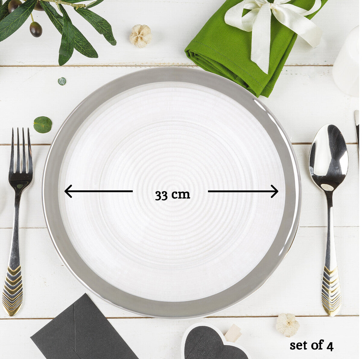 Glass charger plates arranged together showing the matching set