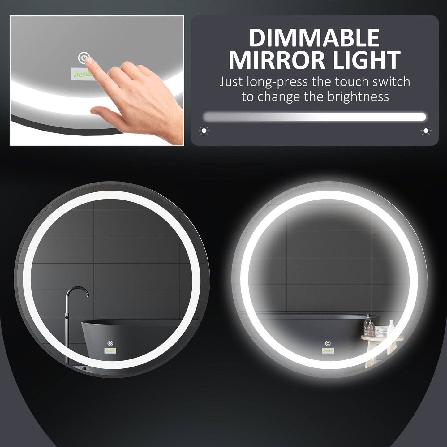 🪞 Kleankin Round LED Bathroom Mirror ✨ Illuminated Wall Mount with Smart Lighting