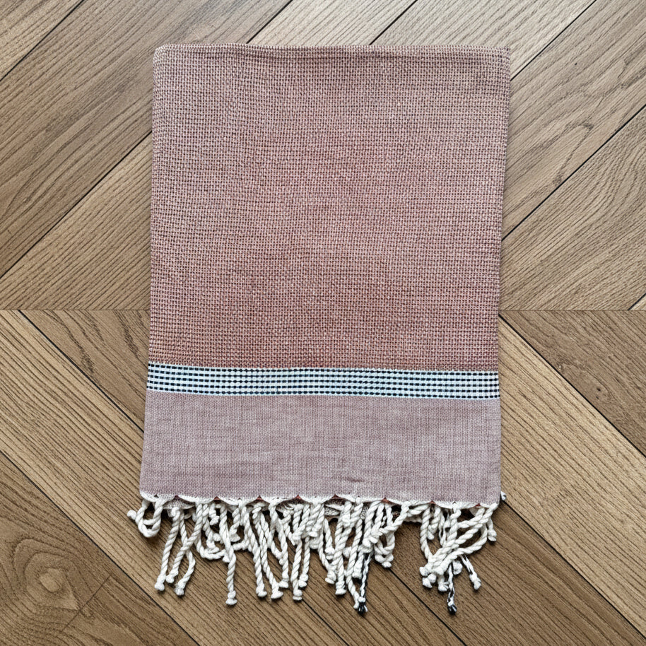 Dormitory Cassis Cinnamon & Black Fringed Cotton Fouta Towel, Hand & Bath Sizes