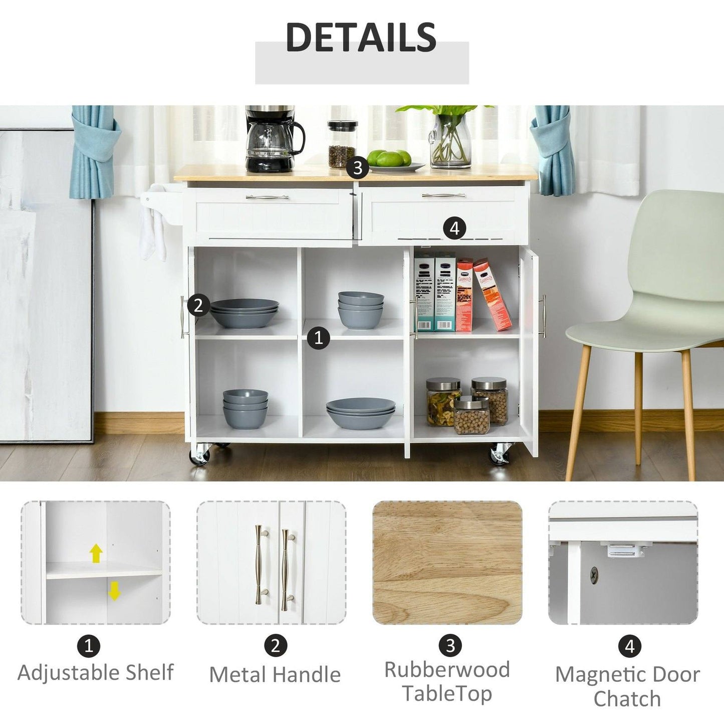 🏠 HOMCOM Kitchen Island Cart - Mobile Storage & Food Prep Station 🍽️