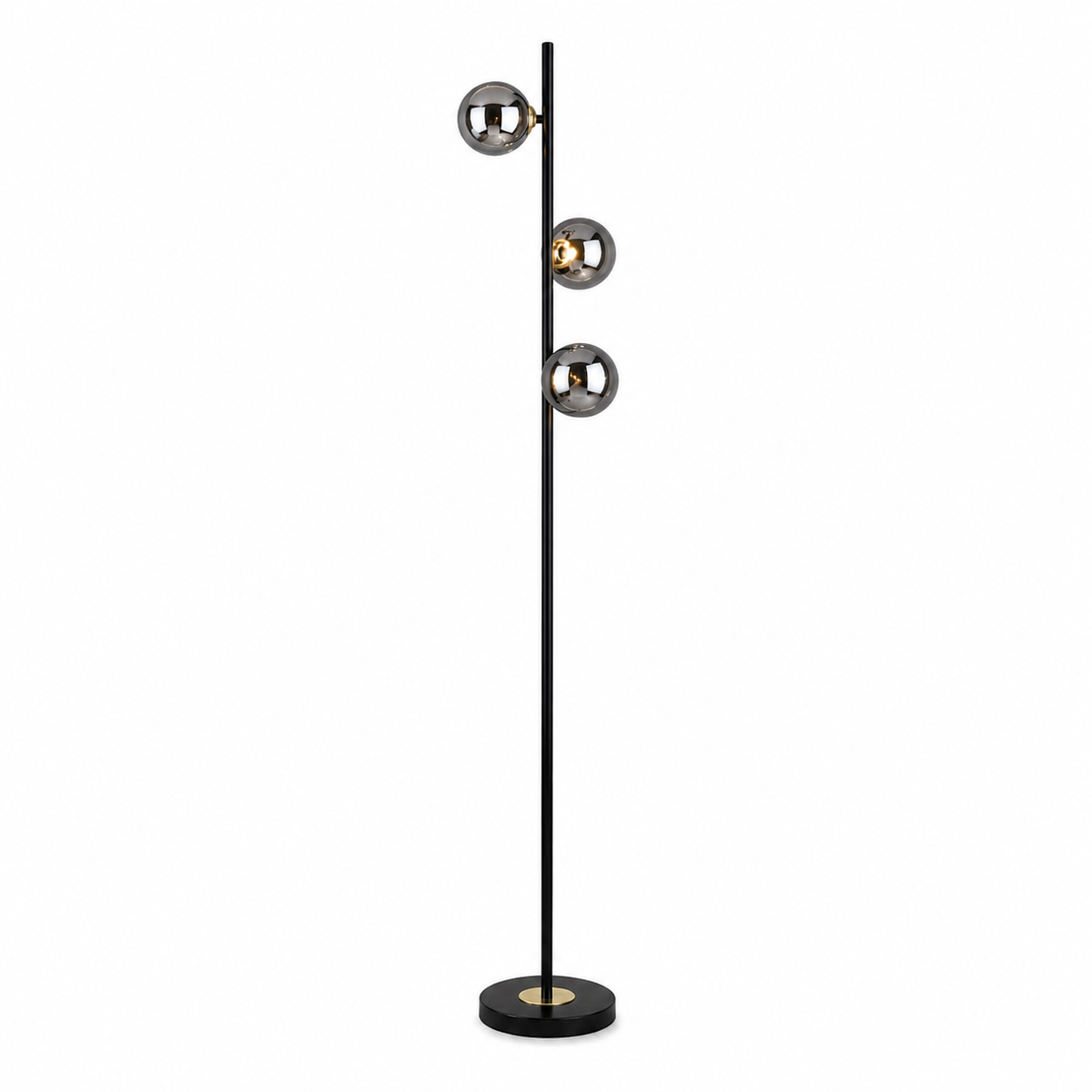 Pagazzi Eaen 3 Light Floor Lamp Black and Gold with Smoked Glass 157 cm