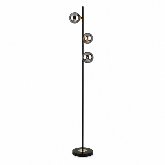 Pagazzi Eaen 3 Light Floor Lamp Black and Gold with Smoked Glass 157 cm