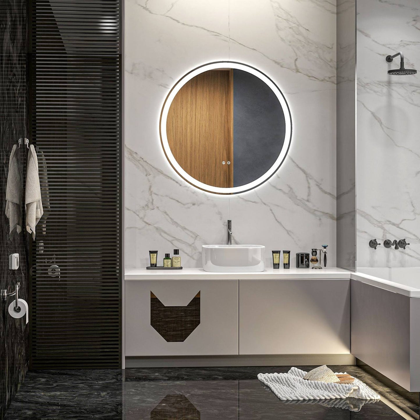 🪞 Kleankin Round LED Bathroom Mirror ✨ Illuminated Wall Mount with Bright Lighting