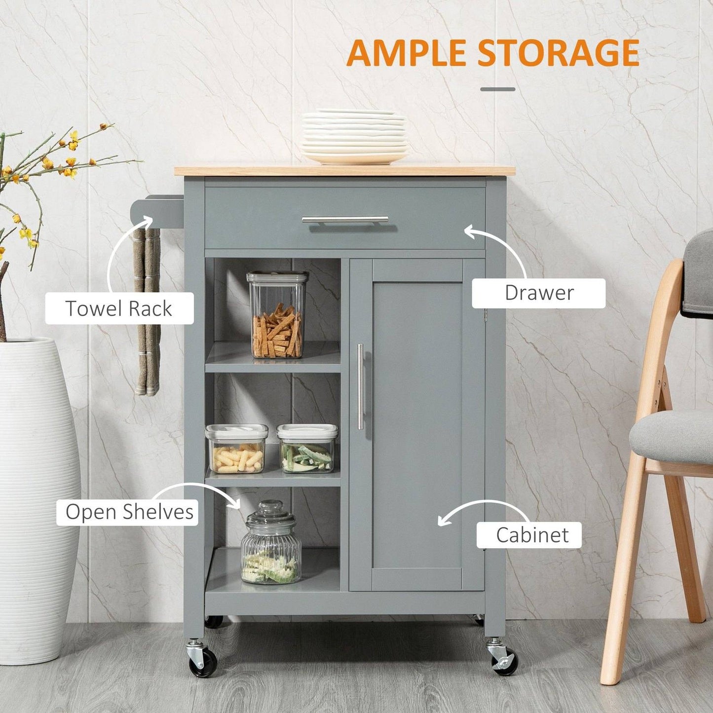 🍽️ Compact Kitchen Trolley - Storage Drawer & Open Shelf 📦