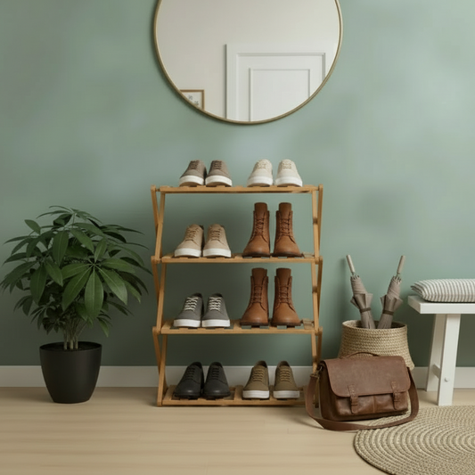 Modern 4-Tier Foldable Bamboo Shoe Rack - Eco-Friendly Entryway Storage