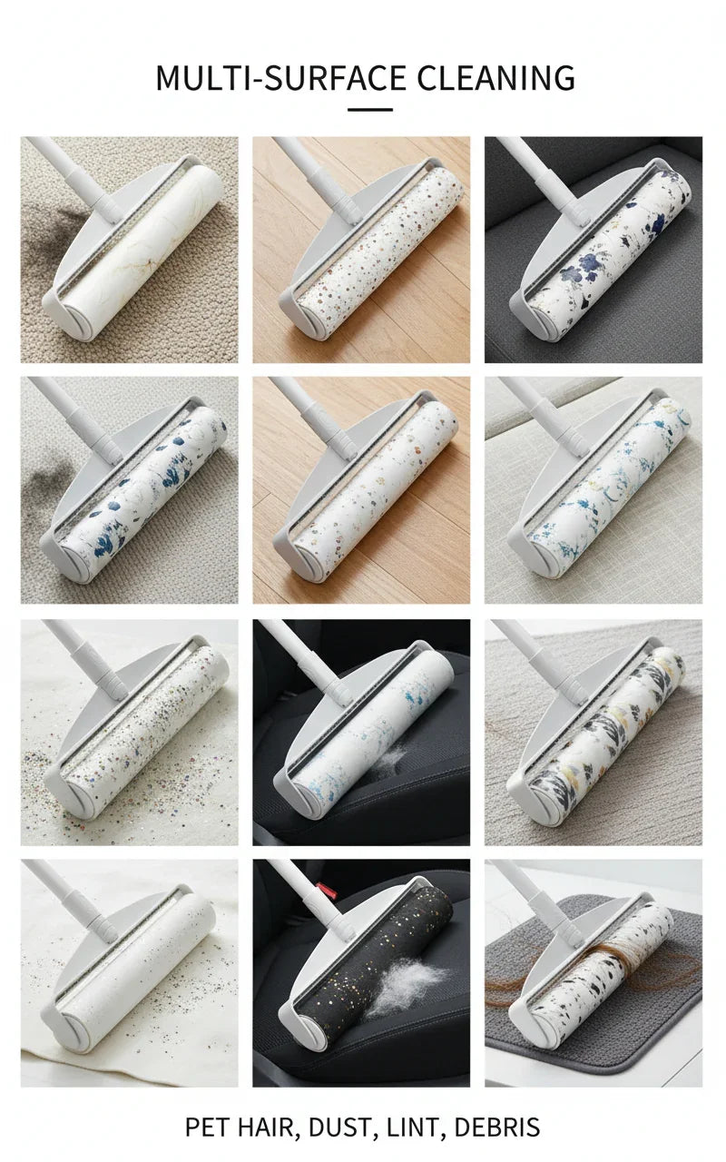 Floor-Length Sticky Lint Roller for Pet Hair and Dust Removal