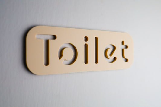 Premium Beige Acrylic Toilet Door Sign with Stone Texture