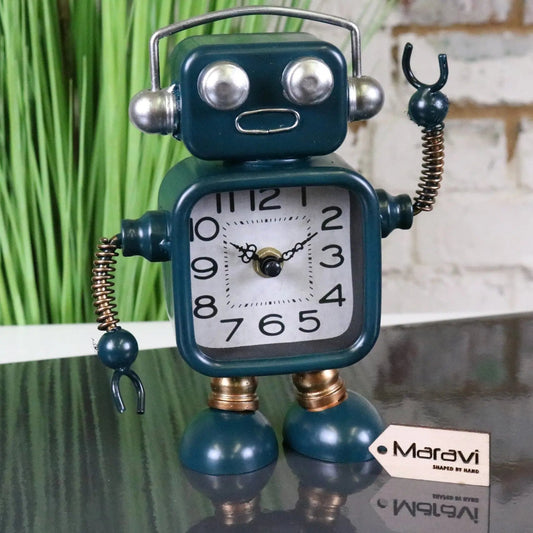 Lomita Teal Metal Robot Desk Clock