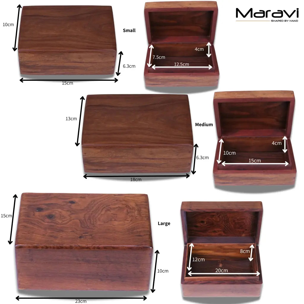 Khalka Plain Sheesham Wood Storage Box, 3 Sizes