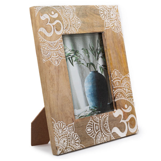 Medium White Ohm Mandala Mango Wood Photo Frame 10x15cm