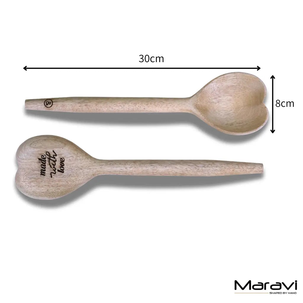 Marula Mango Wood Heart Spoons, Set of 2
