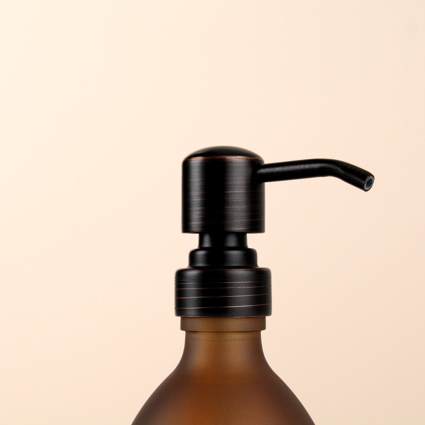 Namie Frosted Amber Glass Soap Dispenser Triple Set with Acacia Wood Tray