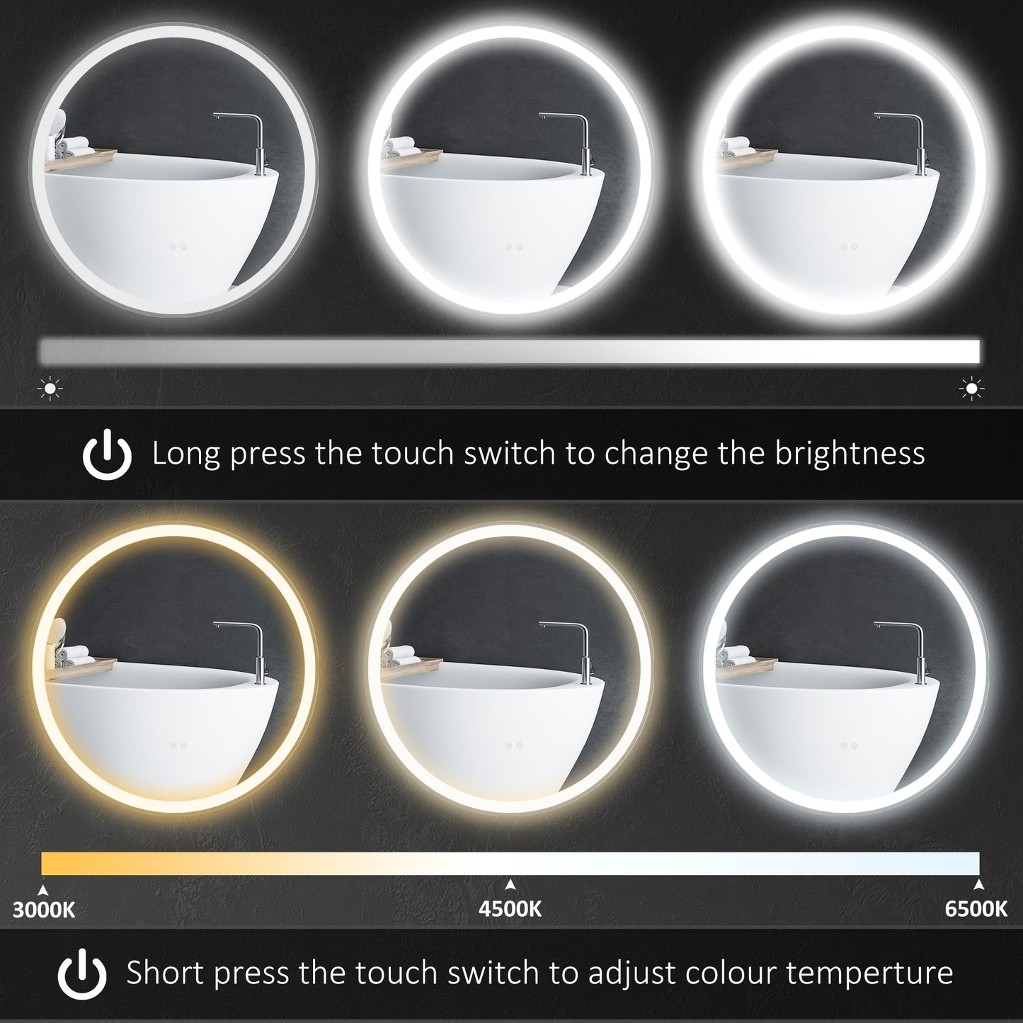 🪞 Kleankin Round LED Bathroom Mirror ✨ Illuminated Wall Mount