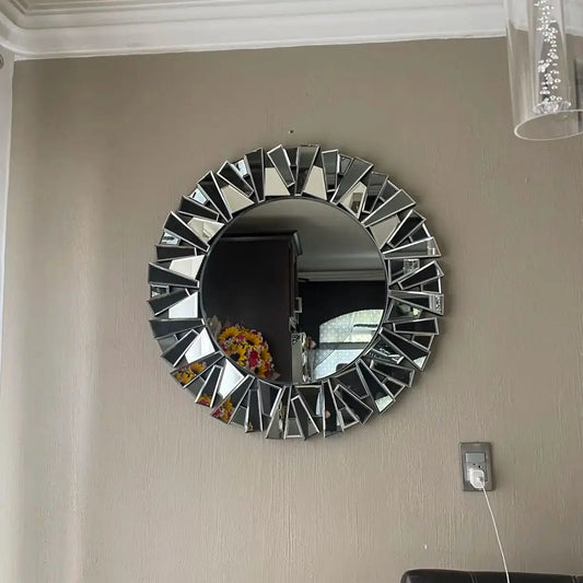 Sunburst Decorative Wall Mirror – Round 800mm Silver Bevelled Glass Bathroom Accent Mirror