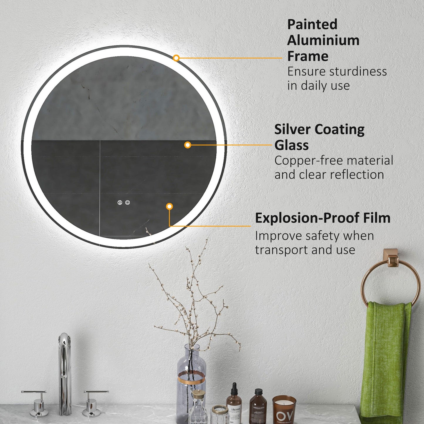 🪞 Kleankin Round LED Bathroom Mirror ✨ Illuminated Wall Mount