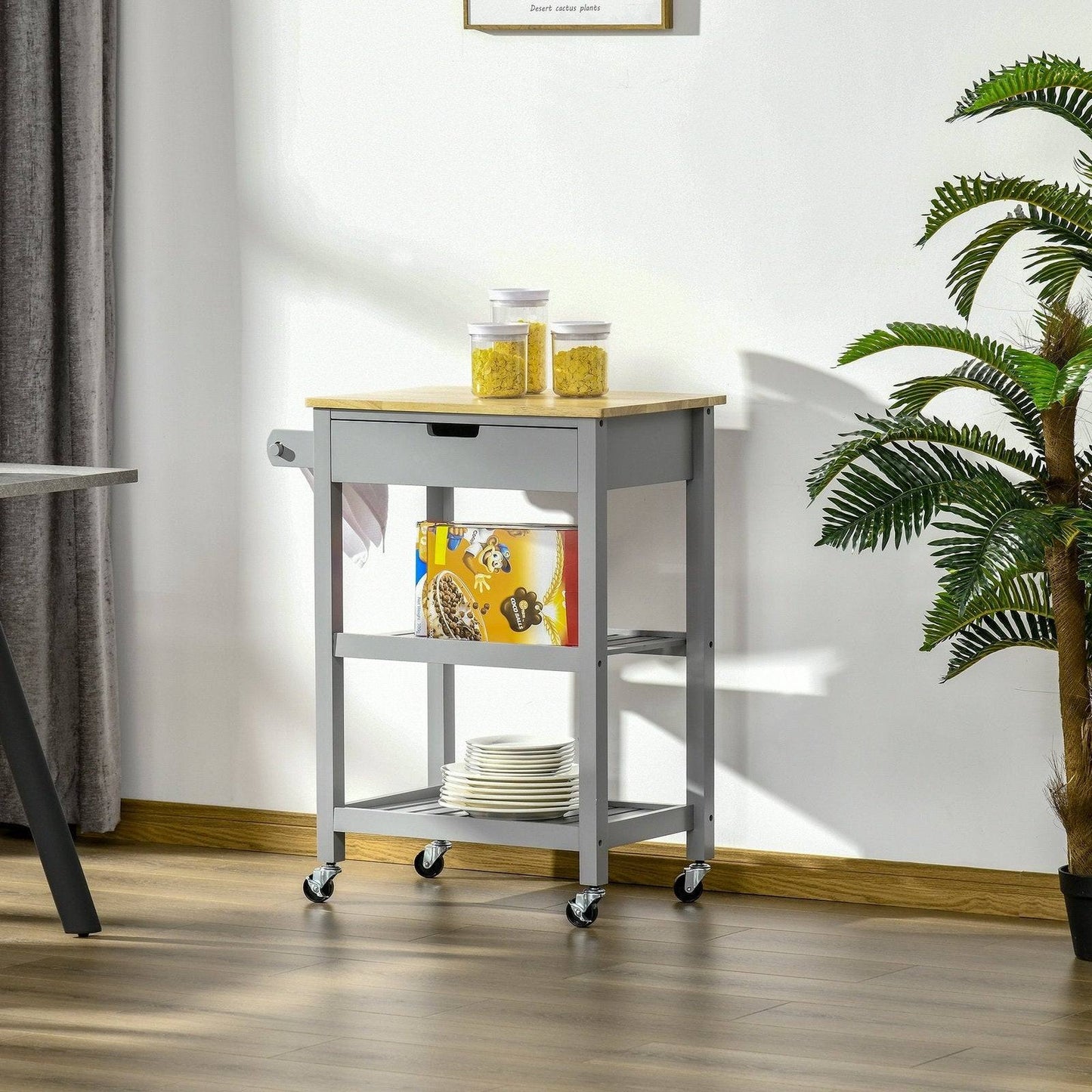🍽️ Premium Kitchen Trolley Cart - Rubberwood Worktop & Wheels 🛒