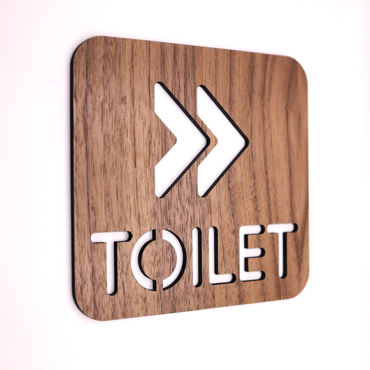 Walnut Minimalist Toilet Sign with Right Arrow