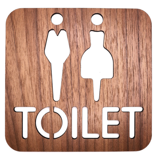 Walnut Decorative Toilet Sign with Unisex Icons