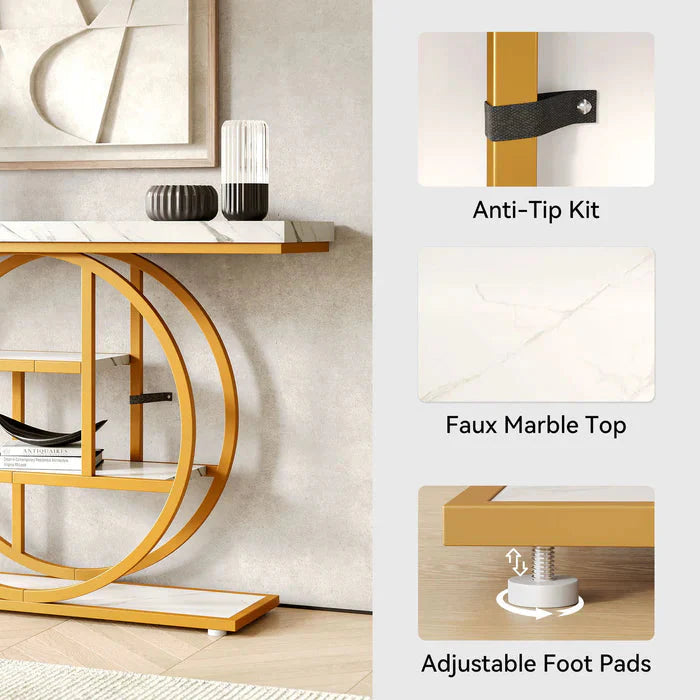 105cm Industrial Circular Console Table with 4-Tier Shelving