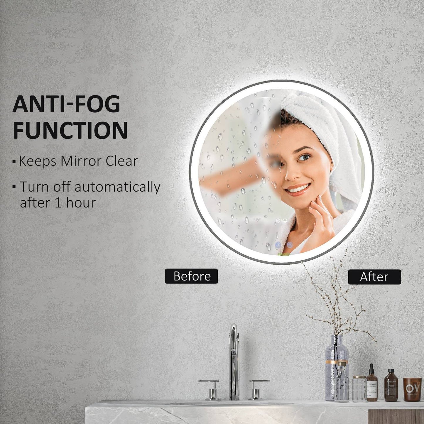 🪞 Kleankin Round LED Bathroom Mirror ✨ Illuminated Wall Mount with Bright Lighting