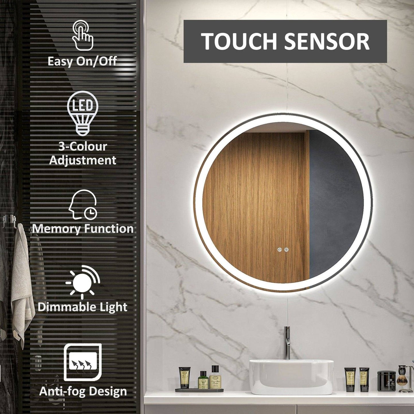 🪞 Kleankin Round LED Bathroom Mirror ✨ Illuminated Wall Mount with Bright Lighting