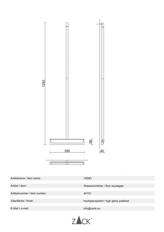 Zack Yemo Polished Stainless Steel Floor Squeegee 40151