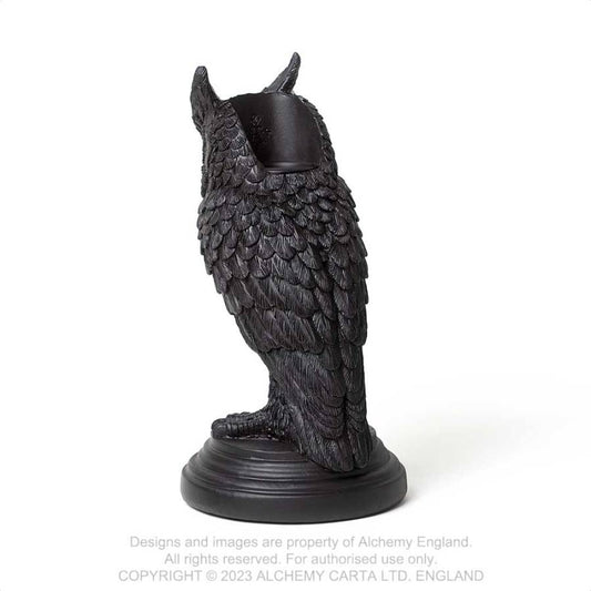 Alchemy Gothic Owl of Astrontiel Candlestick – Black