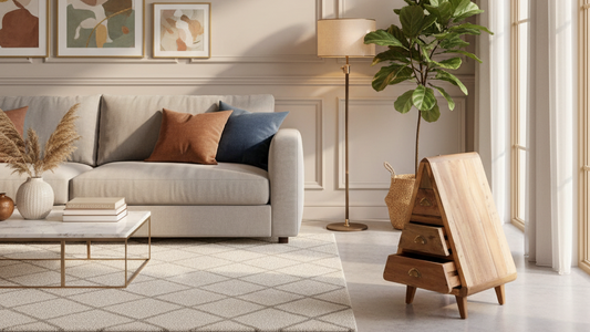 Recycled Teak Wood Triangle Decoration Storage 3 Draws 45×46x72cm