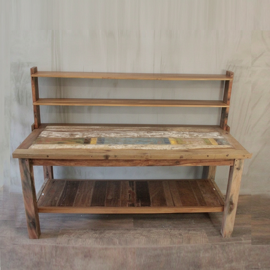 Recycled Teak Wood Dining Table with Top Shelf 180×80x80cm