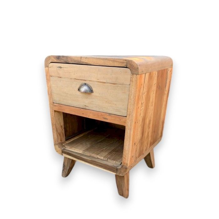 Recycled Teak Wood Bedside Table - Round 45x37×57cm