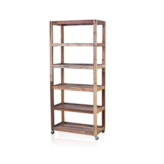 Recycled Teak Wood Six Shelf Display with Casters 79x37x180cm