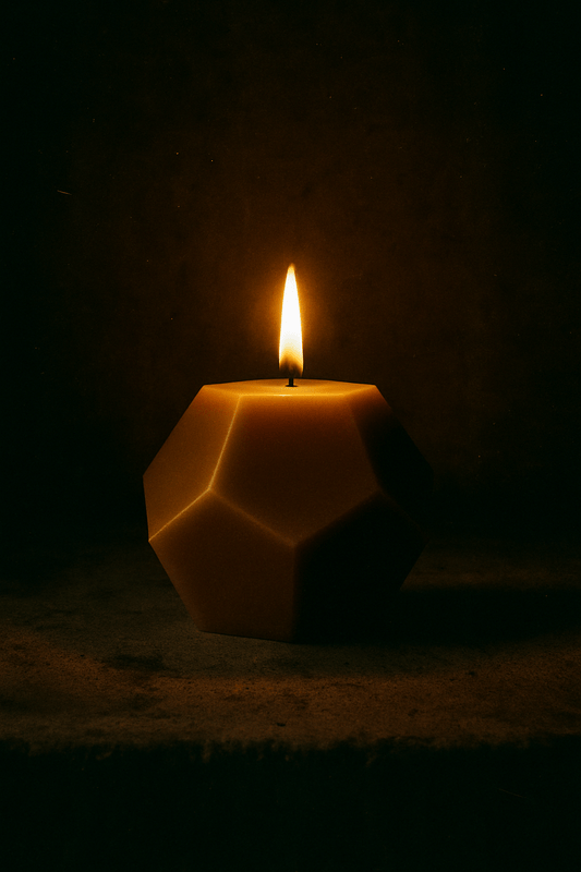 Dodecahedron Beeswax Candle UK - Pure Natural Geometric Pillar 8cm
