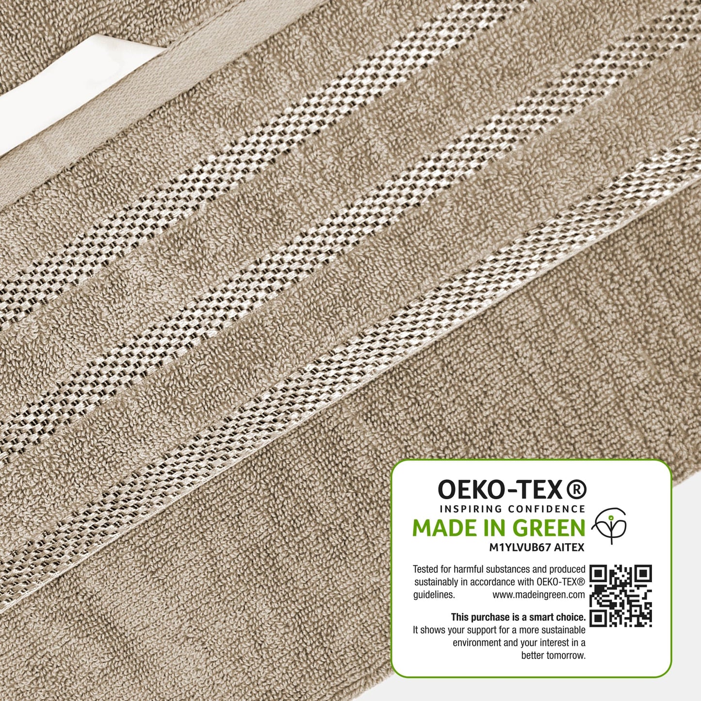 Belmont Viscose Stripe Beige Towels 100% Cotton Hotel Quality Super Absorbent 10 Piece Bale Set, 4 Hand Towel & 12 Face Cloths by OLIVIA ROCCO