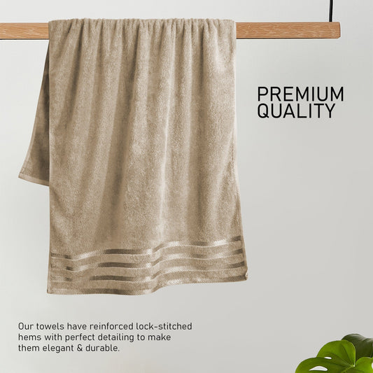 Belmont Viscose Stripe Beige Towels 100% Cotton Hotel Quality Super Absorbent 10 Piece Bale Set, 4 Hand Towel & 12 Face Cloths by OLIVIA ROCCO