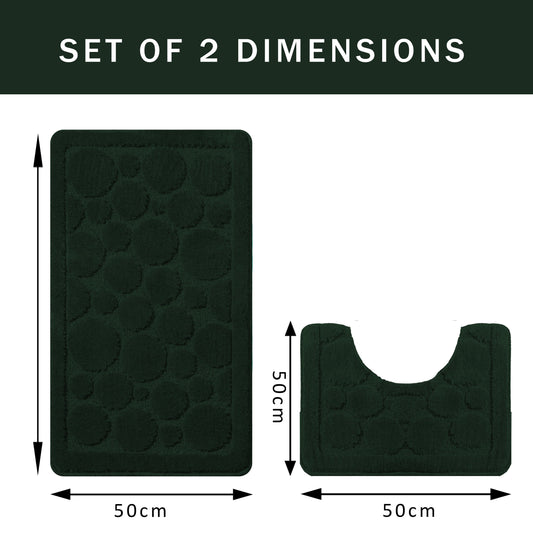 Cali Bubbles 2 Piece Emerald Green Bath Mat & Pedestal Set Non-Slip Soft & Absorbent Bathroom Mats for Comfort & Safety by OLIVIA ROCCO