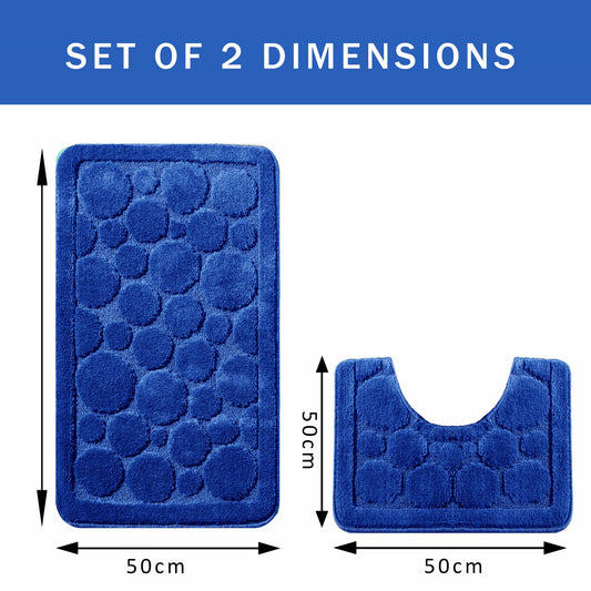 Cali Bubbles 2 Piece Royal Blue Bath Mat & Pedestal Set Non-Slip Soft & Absorbent Bathroom Mats for Comfort & Safety by OLIVIA ROCCO