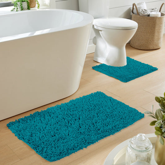 Como 2 Piece Teal Bath Mat & Pedestal Set Non-Slip Super Absorbent Cotton Bathroom Mats by OLIVIA ROCCO