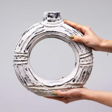 Round Donut Shaped Dry Flowers Vase - Cream 30cm