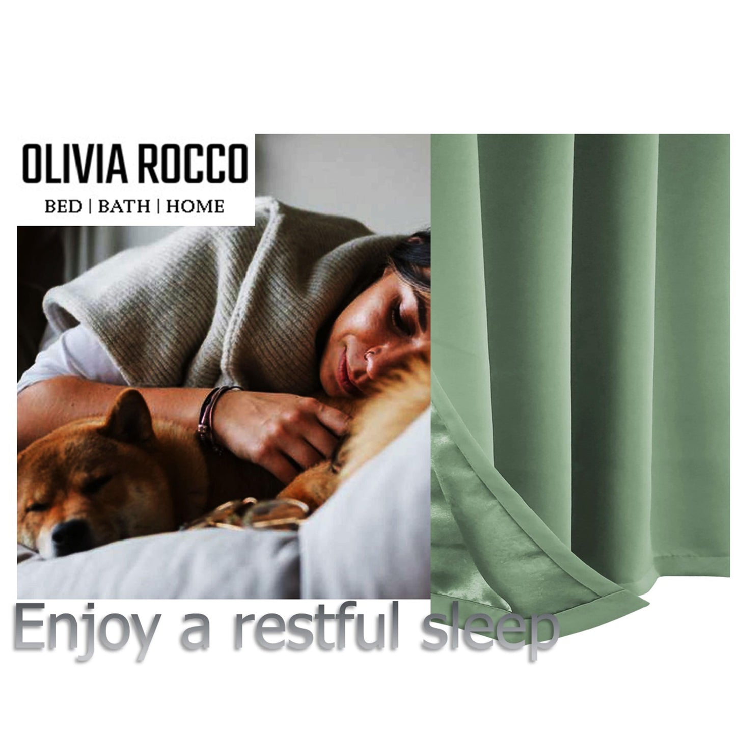Diamante Sage Green Blackout Eyelet Curtains with Tie Backs Blackout Thermal Ring Top Window Dressings by OLIVIA ROCCO
