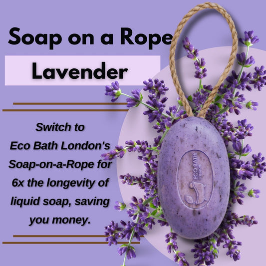 Eco Bath London Lavender Soap on a Rope 220g - Luxurious and Eco Friendly Relaxing Body Wash Bar with Shea Butter