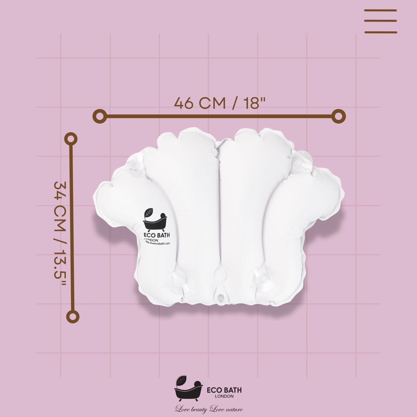 Eco Bath London Bath Pillow - Waterproof Bathtub Pillow for Head & Neck