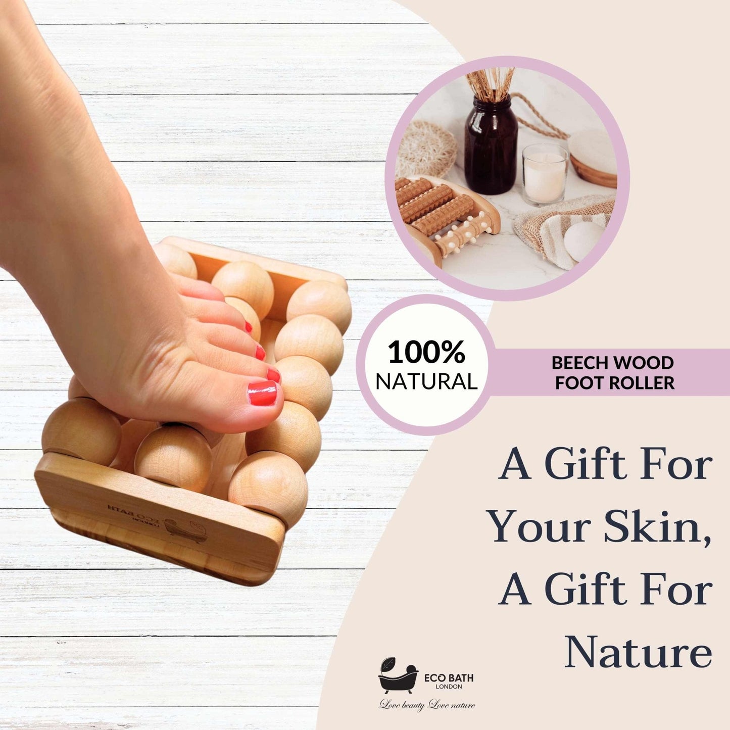 Eco Bath London Foot Roller - Wooden Foot Roller Massager for Pain Relief and Improved Circulation