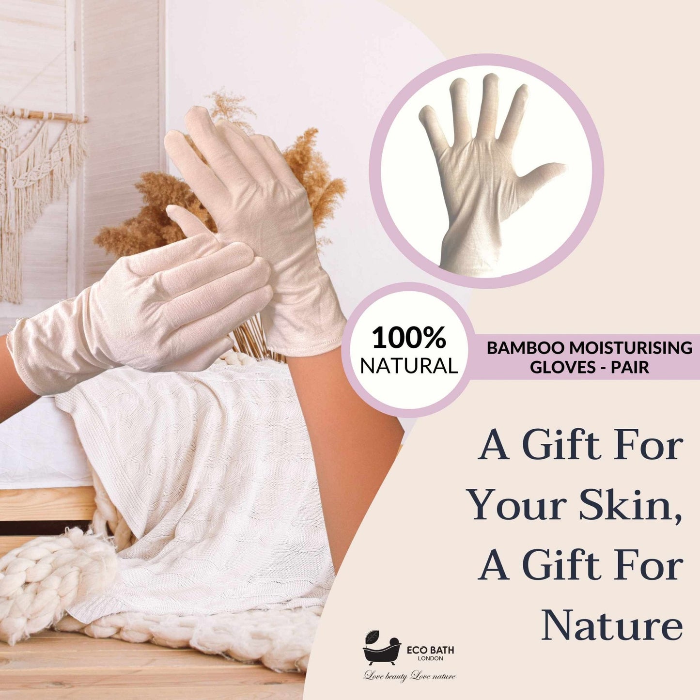 Eco Bath London Moisturising Gloves - 1 Pair, Ultra Soft Hand Gloves for Eczema & Dry Hands