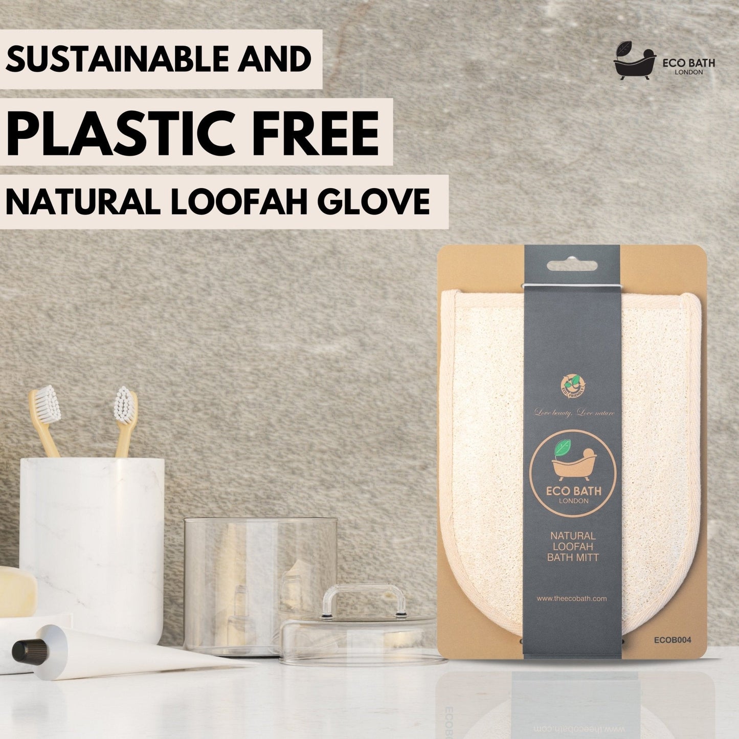 Eco Bath London Natural Loofah Bath Mitt - Premium Exfoliating Bath Glove for Smooth and Radiant Skin