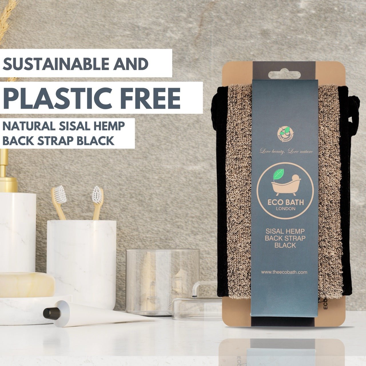 Eco Bath Natural Sisal Hemp Back Strap Black
