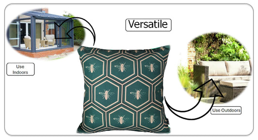 Emerald Bees Weather-Resistant Waterproof Outdoor Cushions for Patio Garden Sofa or Indoor Seating by OLIVIA ROCCO