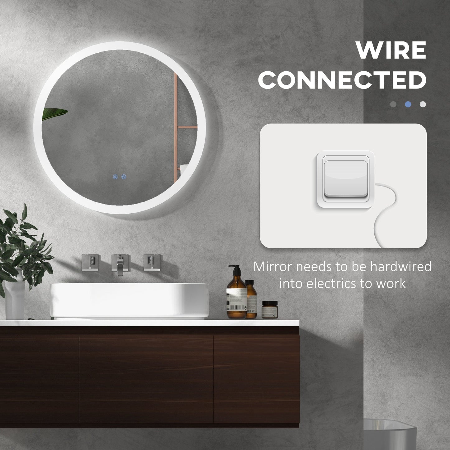 🪞 Kleankin Round LED Bathroom Mirror ✨ Illuminated Wall Mount with Bright Lighting