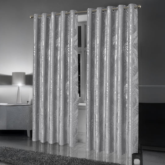 Leaf Silver Sparkle Blackout Curtains Super Soft Thermal Insulated Eyelet Drapes for Living Room & Bedroom 2 Panels by OLIVIA ROCCO