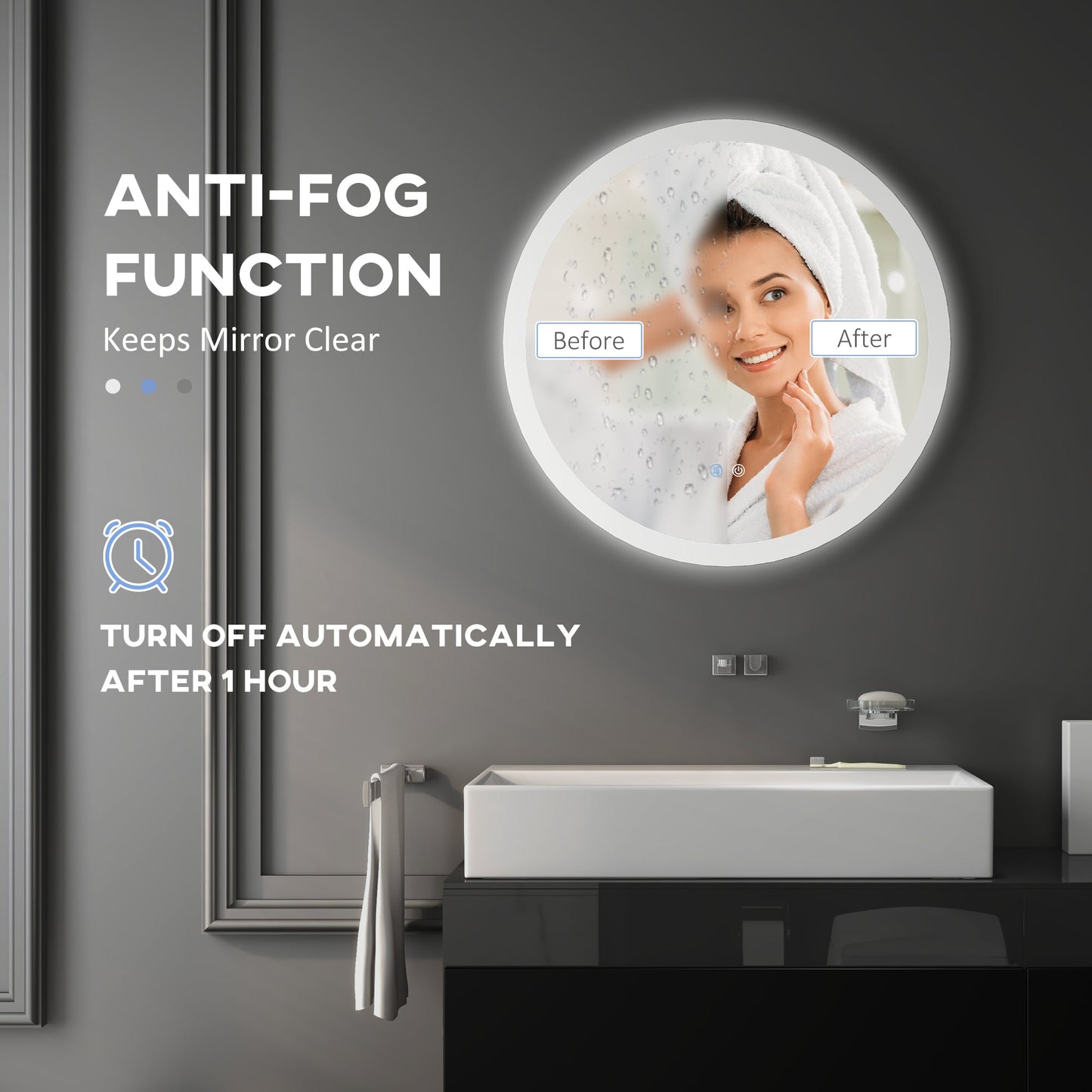 🪞 Kleankin Round LED Bathroom Mirror ✨ Illuminated Wall Mount with Bright Lighting